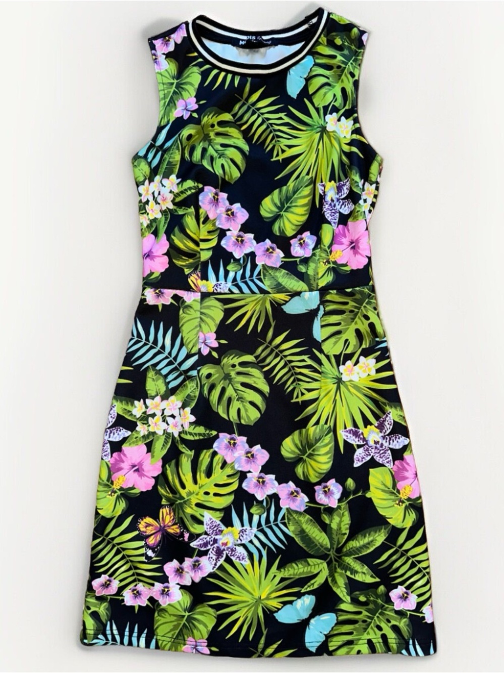 Modis Women Size XXS Floral Tropical Babydoll Mini Dress Sleeveless Fit & Flare